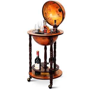 Mappamondo Bar con Ruote Mobile Porta Liquori, con Stile retrò, Marrone, 88 x 45 x 45 cm
