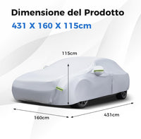 Copertura Auto con Porta a Zip, Serratura, Copertura per Auto con Strisce Riflettenti, Copertura Universale per Esterni per Auto (431 X 160 X 115cm)