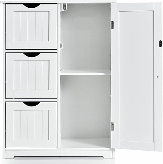 Mobile da Bagno, Mobile da Terra con 3 Cassetti e Anta, Ripiano Regolabile, per Bagno, Camera da Letto, Salotto, Cucina, 60x 30x 81cm (Bianco)