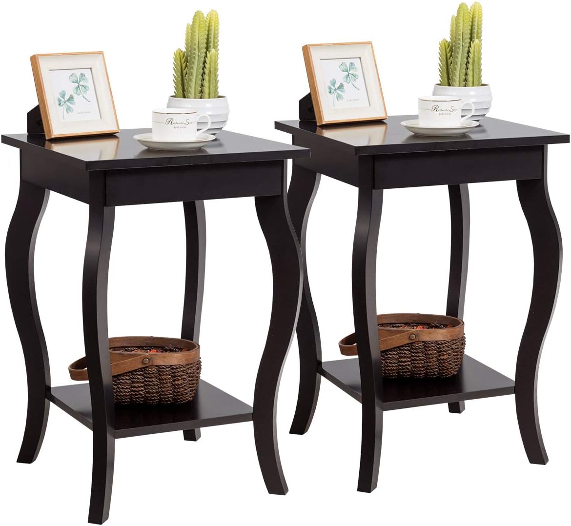 Comodino, Comodino da Divano a 2Livelli, Tavolino per la Camera da Letto, Capacità di peso di 17 kg, 40 x 40 x 60 cm (2, caffè)