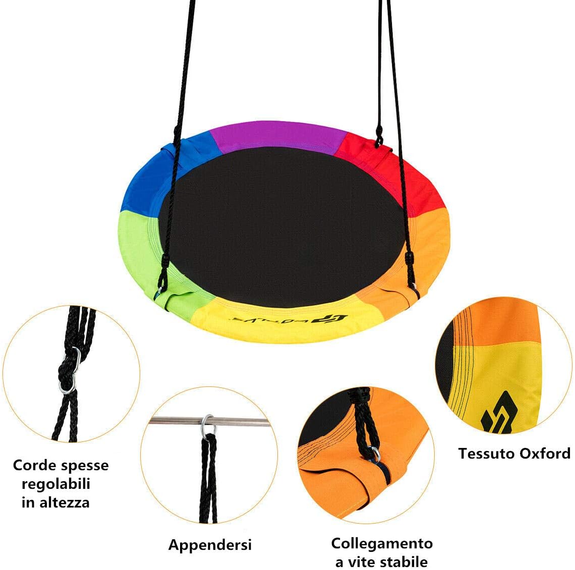 Altalena da Giardino a Nido, Altalena da Giardino per Bambini, con Telaio in Metallo, Regolabile in Altezza: 100-160 cm, Carico Fino a 150 kg (Colorato)