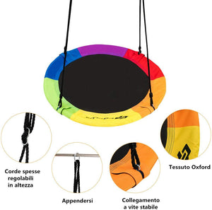 Altalena da Giardino a Nido, Altalena da Giardino per Bambini, con Telaio in Metallo, Regolabile in Altezza: 100-160 cm, Carico Fino a 150 kg (Colorato)