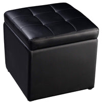 Sgabello con Vano Portaoggetti, Poggiapiedi in PU, capacità di Carico Fino a 300 kg, 40 x 40 x 40 cm (Nero)