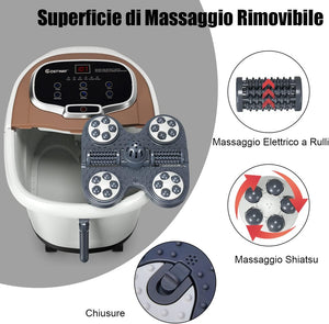 Idromassaggio per Piedi Idromassaggiatore Plantare Massaggio Shiatsu, con Funzione Calore Timer e Rulli, Luce a Infrarossi, 15L, Marrone