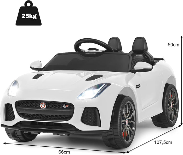 Jaguar Auto Elettrico 12 V per Bambini, Macchina Elettrica con Telecomando, con Luci Musica Storia, Avvio Lento, Velocit¨¤ 3-5 km/h (Bianco)