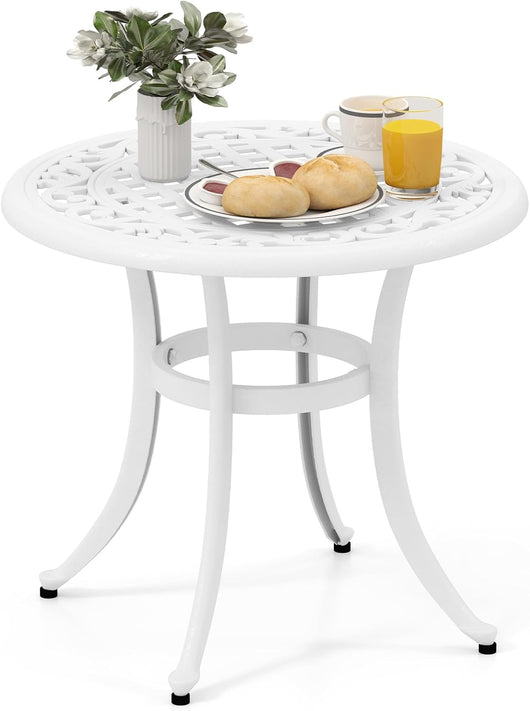 Tavolino da Giardino da 60 cm, Tavolino da Esterno in Alluminio Pressofuso con Piedini Regolabili, Tavolino in Metallo per Piscina, Terrazzo, Balcone, Porta 50 kg, 60 x 53 cm (Bianco)