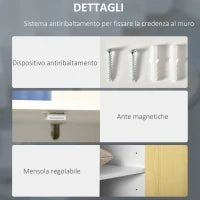 Credenza Moderna in Legno, Mobiletto Multiuso con Ripiani per Soggiorno, Camera o Ingresso con 2 Antine e Mensola Regolabile, 60x40x80cm