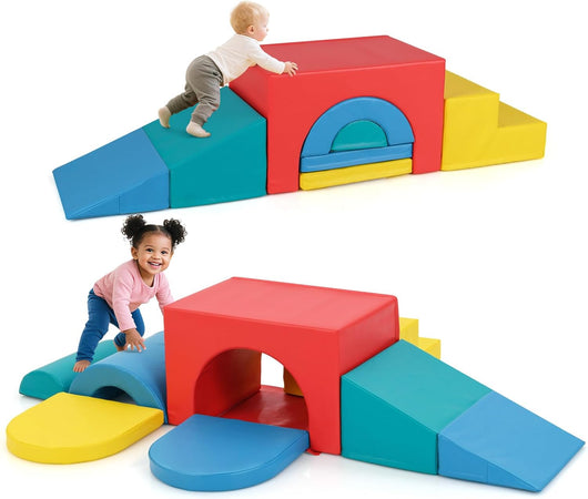 Set di 7 Blocchi da Arrampicata e Strisciamento per Bambini da 1 Anno in Su, Set di Costruzioni in Schiuma da Interno per Bambini a Arrampicarsi, Strisciare e Scivolare (Rosso)