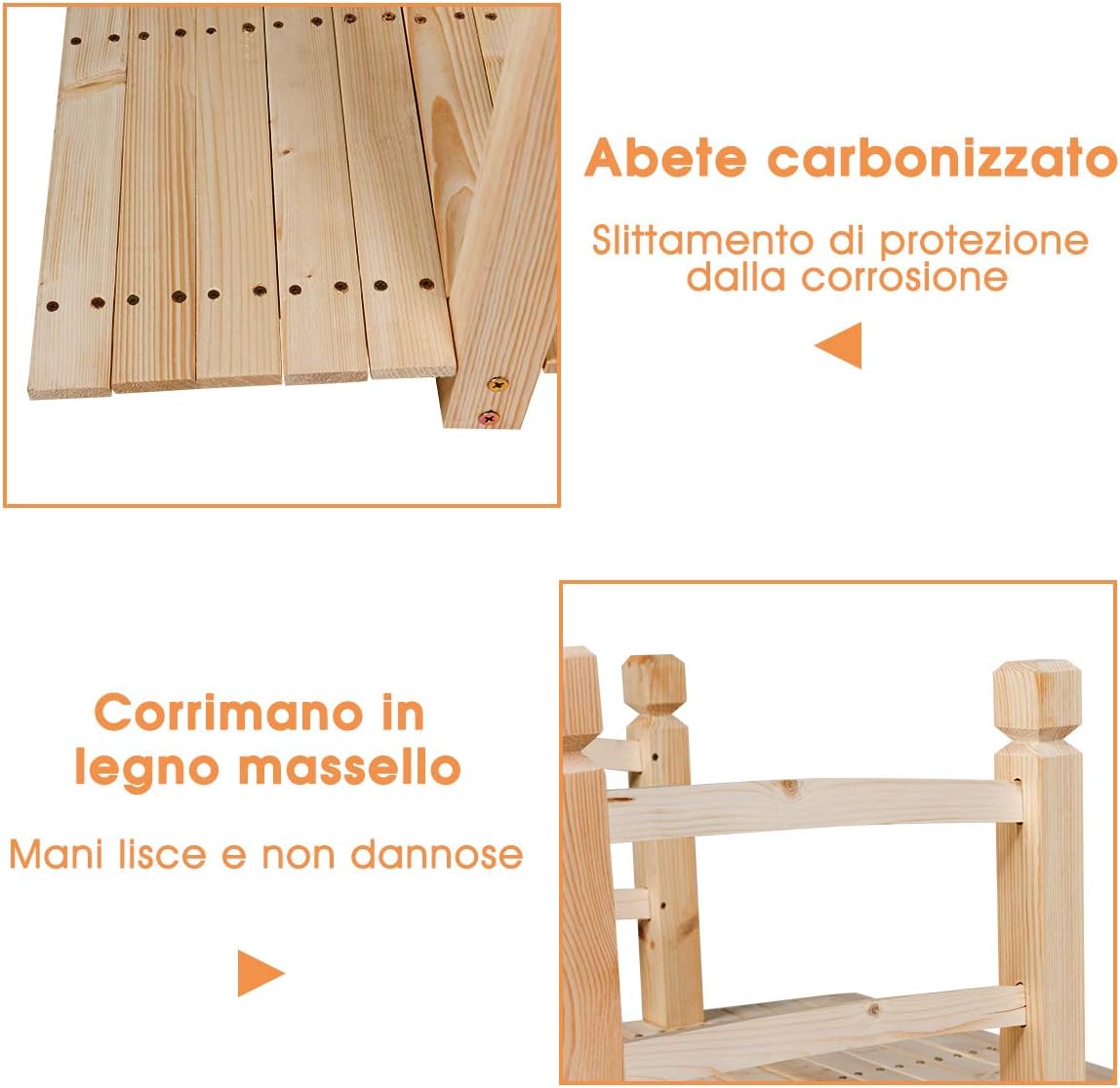 Ponte in Legno per Giardino, Ponte Decorativo con Ringhiera, 150 x 67 x 55cm (Legno Chiaro)