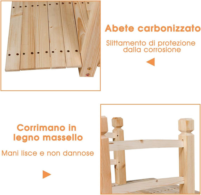 Ponte in Legno per Giardino, Ponte Decorativo con Ringhiera, 150 x 67 x 55cm (Legno Chiaro)