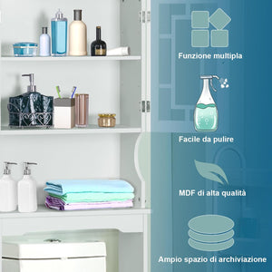 Mobile per Lavatrice, Organizzatore Bagno con 3 Mensole, Scaffale per Bagno con Mensola Interna Regolabile e 2 Ante, Salva Spazio per il Bagno (Bianco)