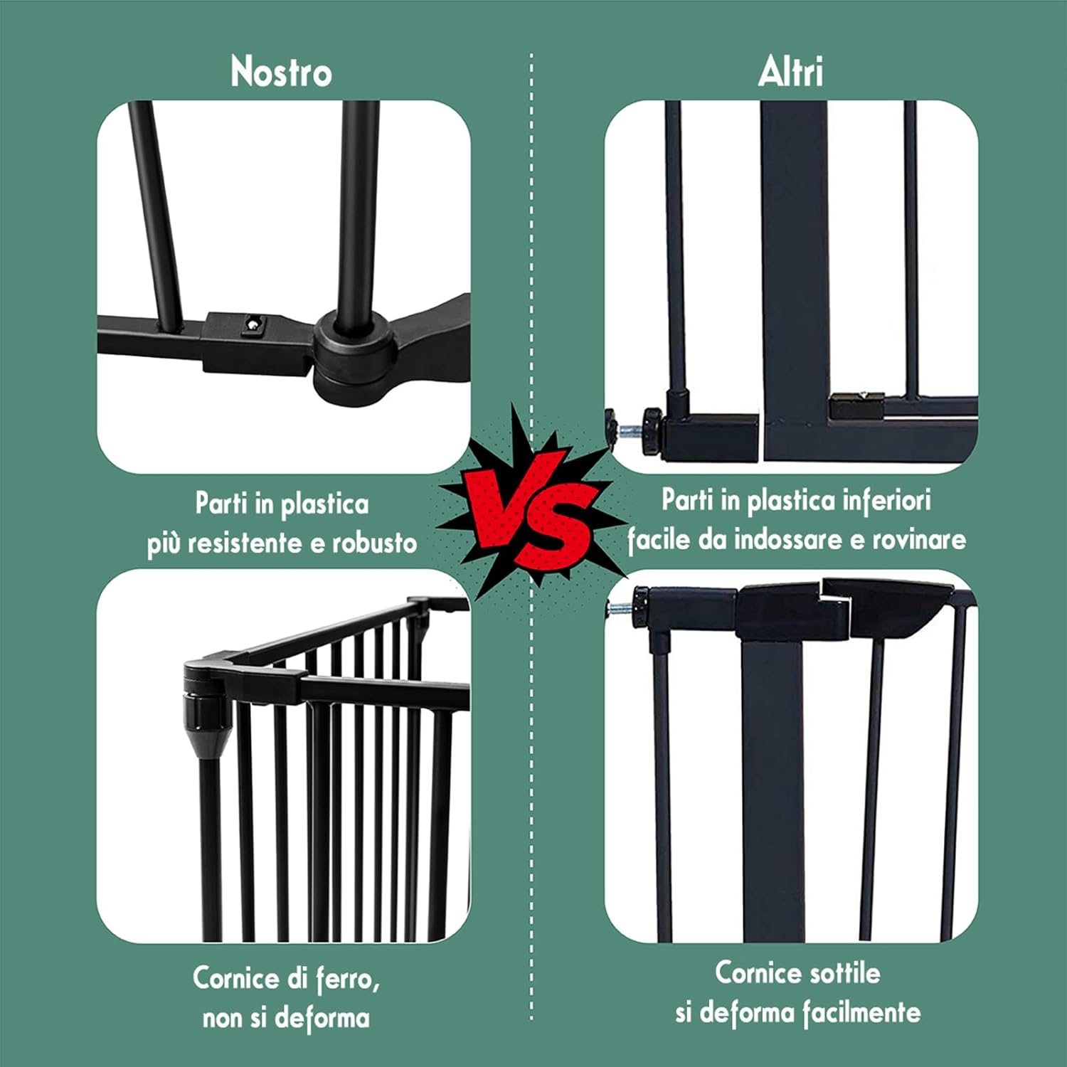 Cancelletto Pieghevole in Ferro per Camino e Scale, Cancello con 6 Pannelli per Bambini, Cani e Gatti, Barriera Protettiva da Interno ed Esterno, 2 Colori Disponibili, 380 x 74,5cm (Nero)