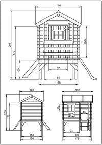 Casetta per bambini in legno con scivolo - L182xL146xA205cm/ 1.1m2 - Timbela M501C
