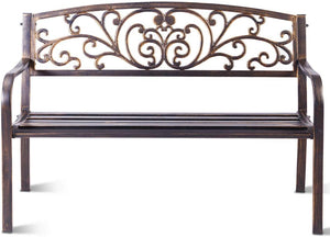 Panchina da Esterno, Panchina in Metallo Verniciato con Schienale Bello, Sedile Ampio e Braccioli Ergonomici, Panca da Giardino, Balcone e Cortile, 126 x 60 x 85 cm (Bronzo)