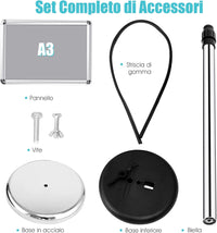 Set 2 Pezzi Supporto Poster Menù Stand per Pubblicità da Terra in Metallo, Girevole e Regolabile in Altezza, A4 / A3 (A3 Argento x 2)