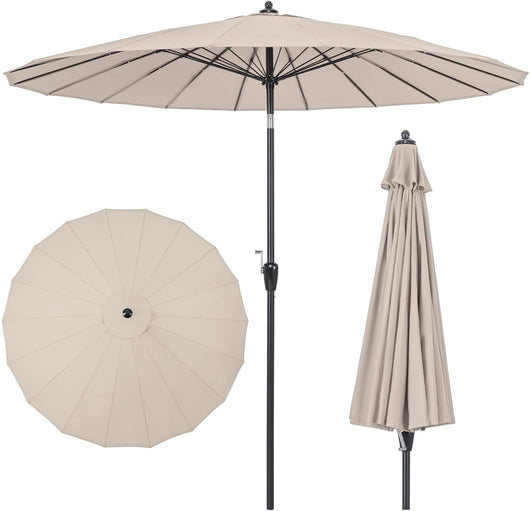 Ombrellone da Giardino Rotondo di 265 cm, Ombrellone da Patio con 18 Costole, Inclinazione a Pulsante, Parasole con Supporto in Metallo, per Cortile, Piscina, Spiaggia(Beige)