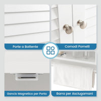 Armadietto da Bagno Sospeso, Armadietto da Parete con 2 Ante, con Ripiano Regolabile in 3 Posizioni e Barra Porta Asciugamani, 60x22x75 cm (Bianco)