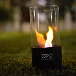 Camino Bioetanolo da Tavolo cilindrico 12,5x12,5x26 cm – Bruciatore Bioetanolo portatile in vetro e acciaio inox per interno ed esterno