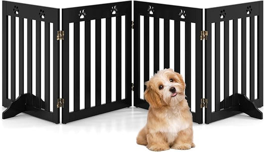 Cancelletto di Sicurezza Pieghevole, Barriera per Animali Domestici, in Legno, 4 Pannelli, 203 x 60 x 1,5 cm (Marrone)
