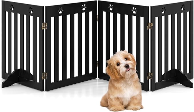 Cancelletto di Sicurezza Pieghevole, Barriera per Animali Domestici, in Legno, 4 Pannelli, 203 x 60 x 1,5 cm (Marrone)