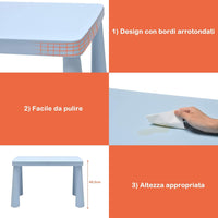 Set di Tavolo e Sedie per Bambini, Multifunzione, Tavolo e 2 Sedie da Gioco, Facile da Montare, capacità di Carico 50 kg, 76,5 x 54,5 x 49,5 cm, Blu