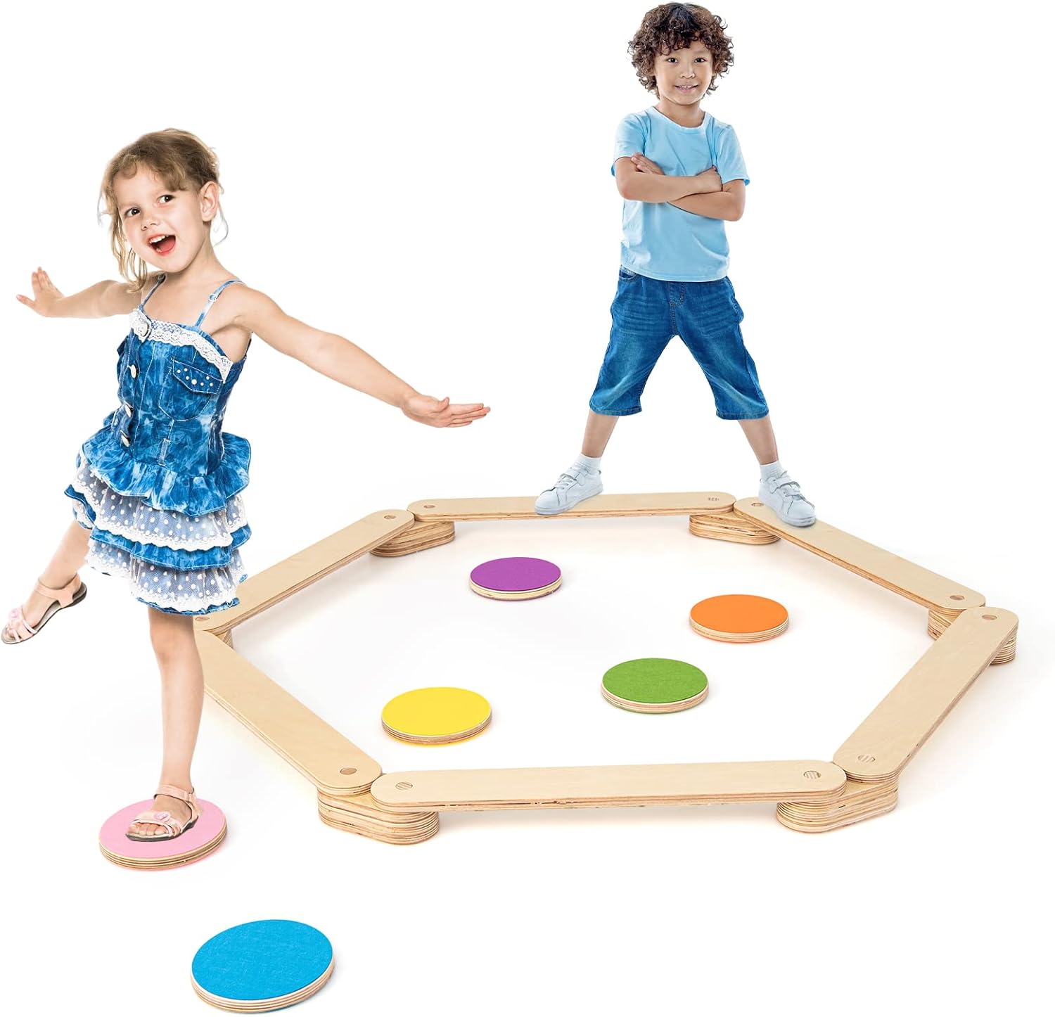 Trave Equilibrio in Legno, Pietre Miliari per Bambini, Trave da Ginnastica in Legno per Interni e Esterni, Ideale per Bambini dai 3 ai 7 anni, 70 x 10 x 1,8cm