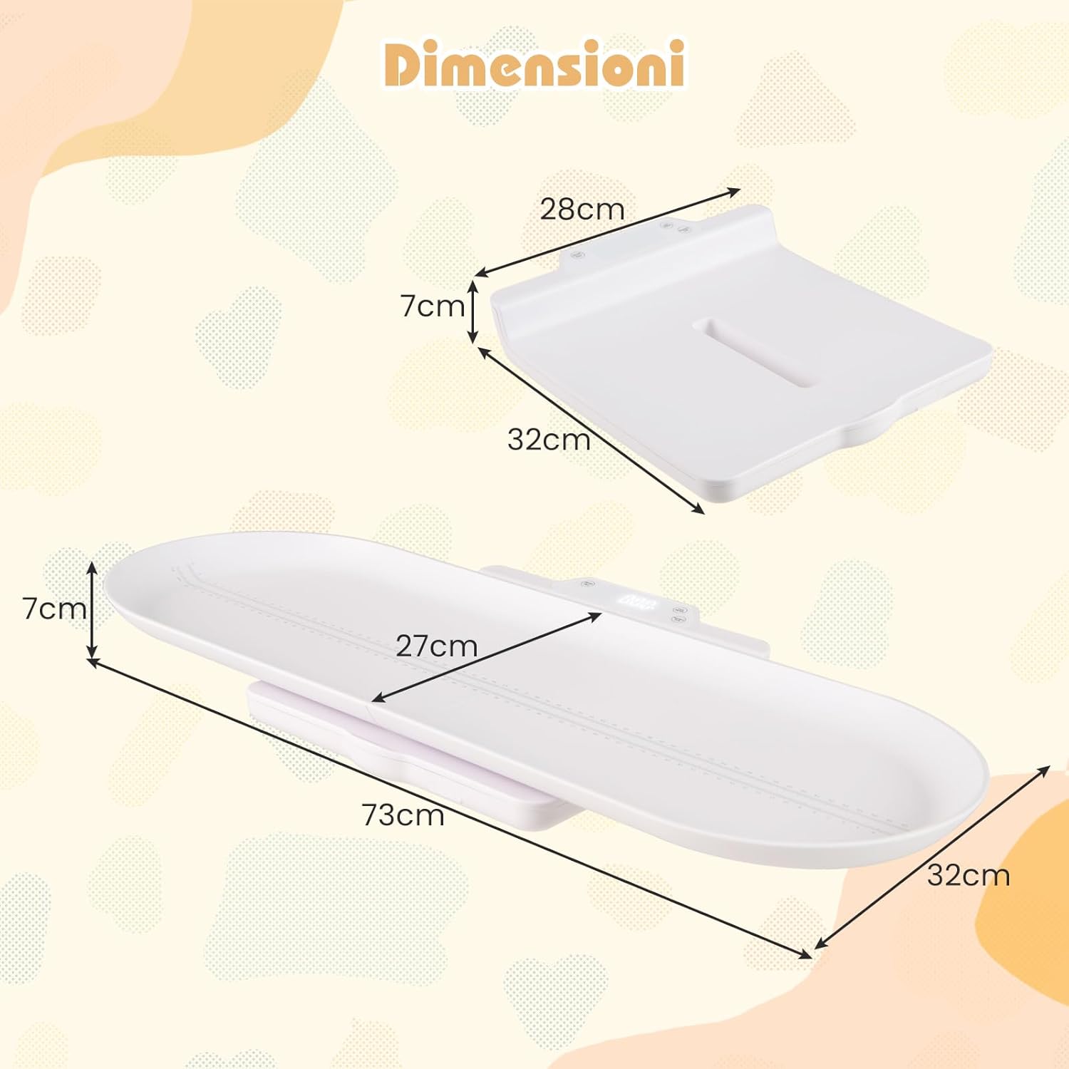 Bilancia Intelligente per Bambini, Bilancia Multifunzione con Vassoio Rimovibile, Bilancia con Bluetooth, 5 Unità e Schermo LED, Funzione Hold e Tara, LED, per Neonati Bambini