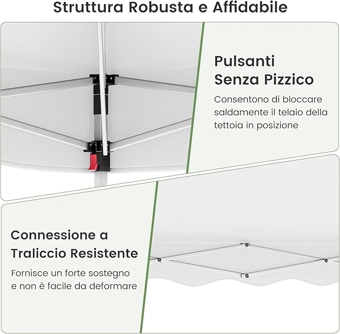 Gazebo Pop-up da Esterno 3 x 3 m, Gazebo Pieghevole con Borsa con Ruote, 8 Picchetti, 4 Ancore, 4 Corde Antivento, 4 Sacchi di Sabbia, Tendone Impermeabile per Eventi Commerciali (Bianco)