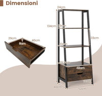 Scaffale a Scala, Libreria in Legno a 4 Ripiani con 2 Cassetti, Scaffale Salvaspazio da Terra per Camera da Letto, Studio, Ufficio e Soggiorno, 52 x 39,5 x 134 cm (Marrone)