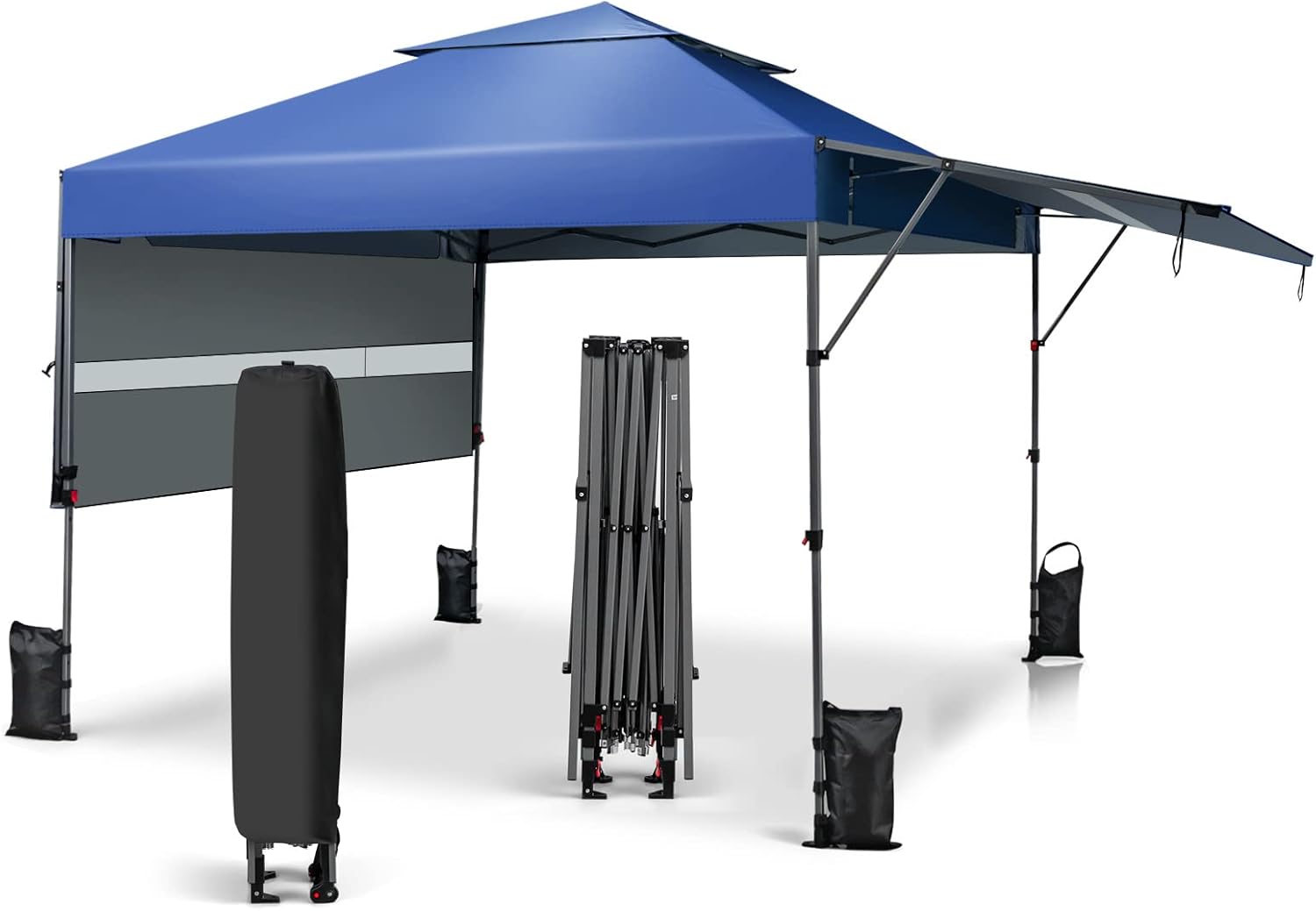 Gazebo Pieghevole da Giardino 3 x 3 m, Gazebo da Esterno con Design a Doppia Tenda, Design Pop Up e 4 Sacchetti di sabbia, Altezza Regolabile, Ideale per Feste, Giardino e Spiaggia (Blue)
