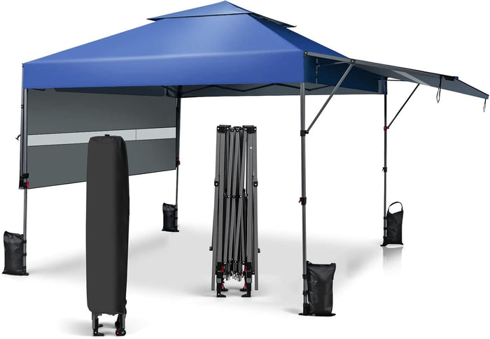 Gazebo Pieghevole da Giardino 3 x 3 m, Gazebo da Esterno con Design a Doppia Tenda, Design Pop Up e 4 Sacchetti di sabbia, Altezza Regolabile, Ideale per Feste, Giardino e Spiaggia (Blue)