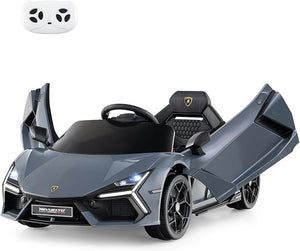 Lamborghini 12V Auto Elettrica per Bambini, Veicolo Elettrico Cavalcabile con Telecomando Luci LED Musica, 3-5 Km/h, per Bambini 37-95 Mesi (Grigio)