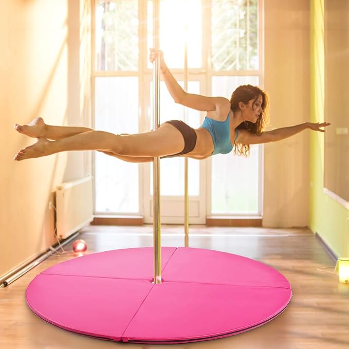 Tappetino per Pole Dance Pieghevole Tappeto per Palo da Danza Antiscivolo, Diametro 150 x 5 cm(Rosa)