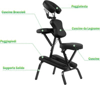 Sedia da Massaggio Pieghevole e Leggera, per Viaggi Tatuaggi e SPA, Sedia da Massaggio con Altezza Regolabile con Poggiatesta e Borsa da Trasporto (nero)