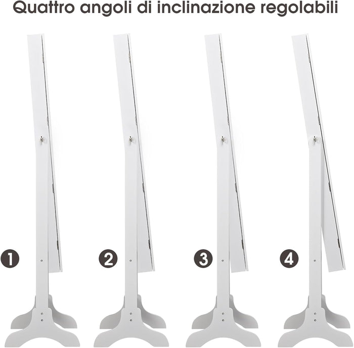 Armadietto Portagioie Specchiera per Gioielli con Chiave e Luci LED, Specchio Figura Intera da Terra, 160x41,5x37cm (Bianco)