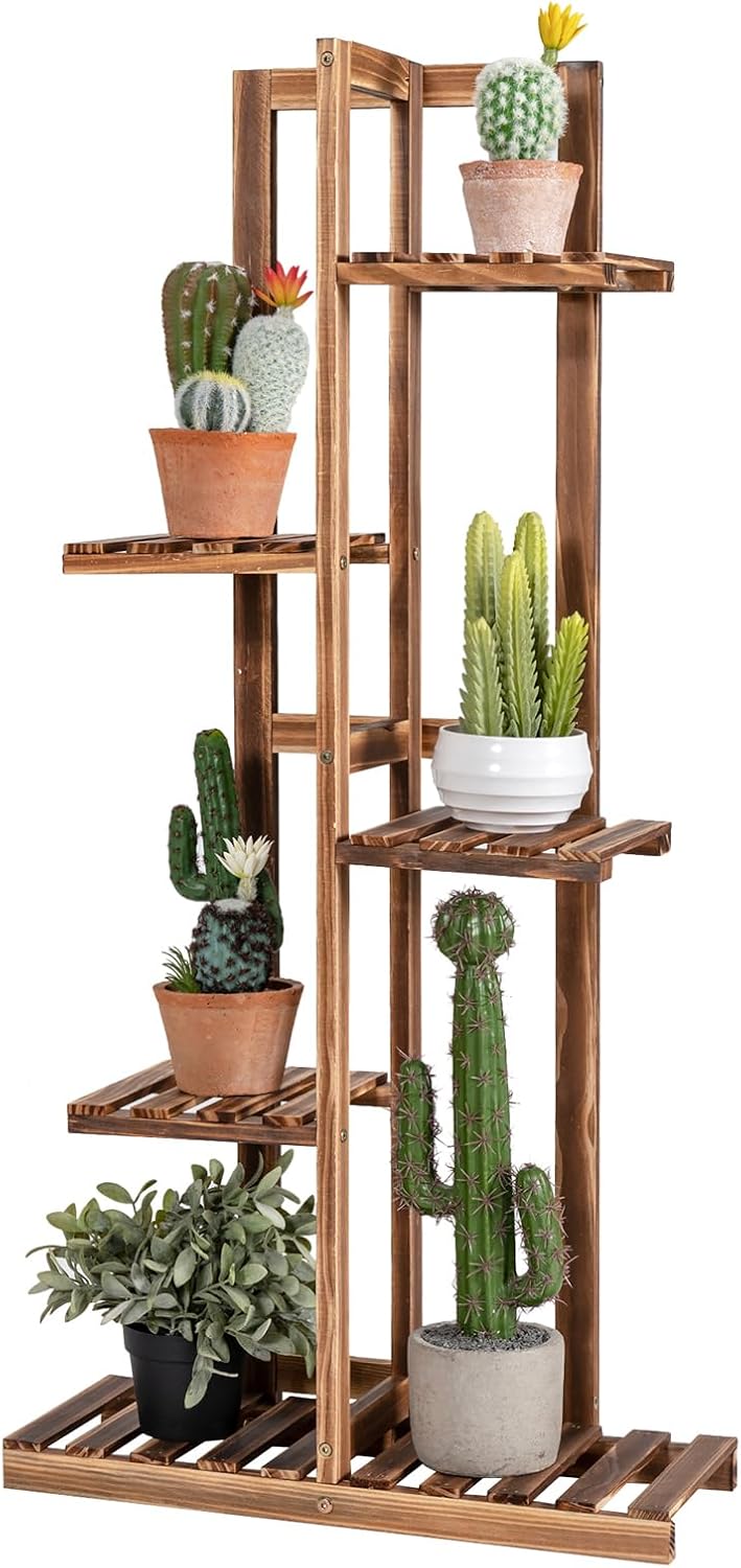 Scaffale per Piante da Interno ed Esterno, Porta Fiori di Legno a 5/6 Livelli, Porta Vasi per Giardino, Balcone e Soggiorno (5 livelli)