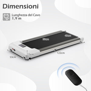 Tapis Roulant Elettrico senza Manubrio, Tapis Roulant sotto Scrivania con Portata di 120 kg, Telecomando e Display LED, Tapis Roulant per Camminare e Correre da Casa e Ufficio