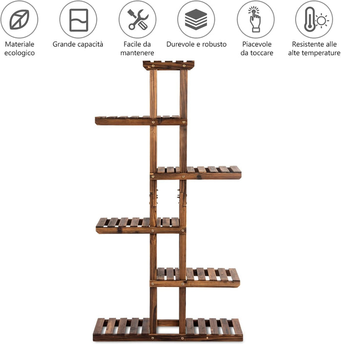 Porta Piante da Interno ed Esterno, Scaffale per Piante in Legno a 6 Livelli, Porta Fiori e Vasi da Balcone, Giardino e Salotto