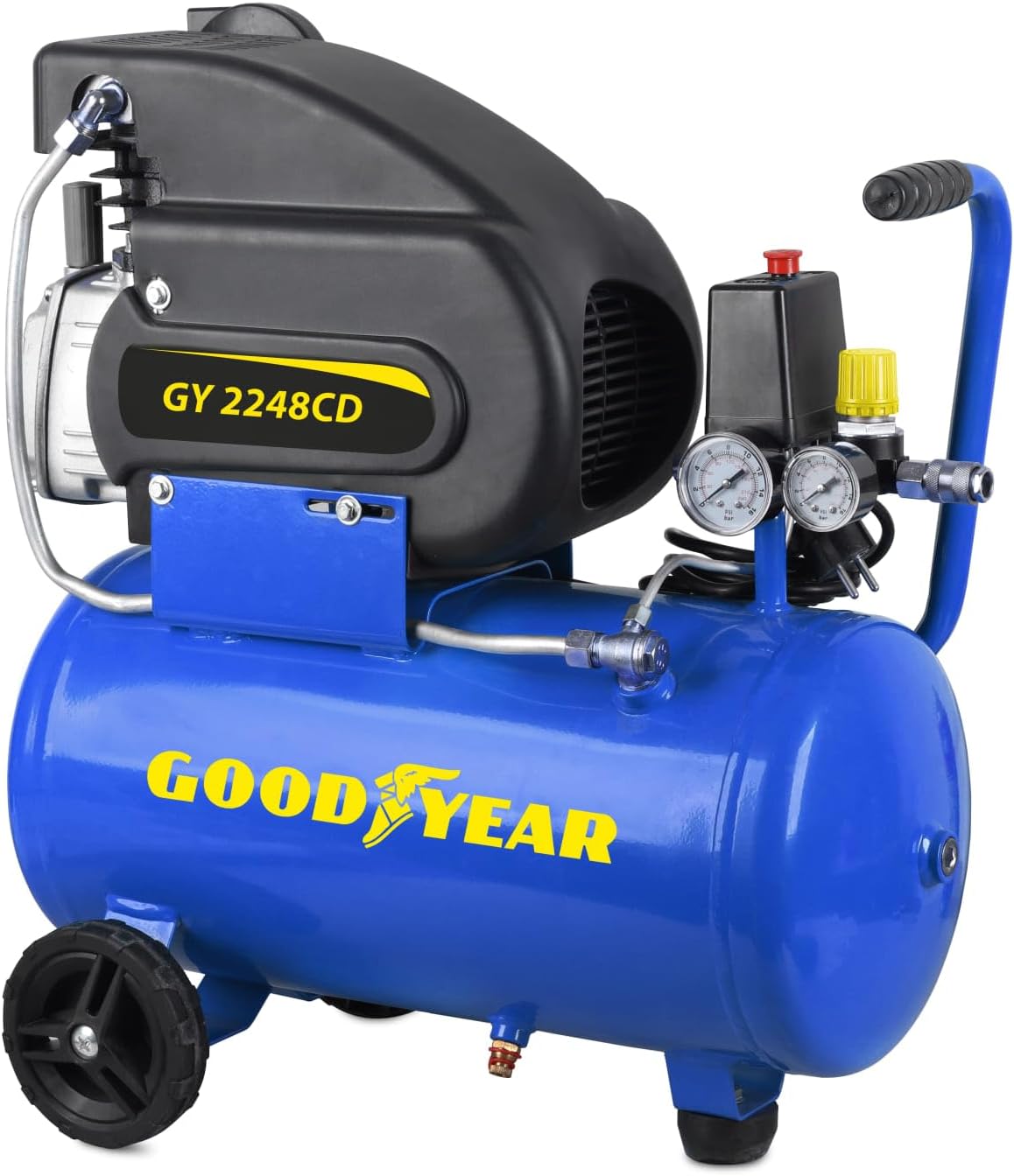 Goodyear - Compressore Aria Elettrico 24 L 2 HP  210 l/min, 8 Bar, Doppio Manometro