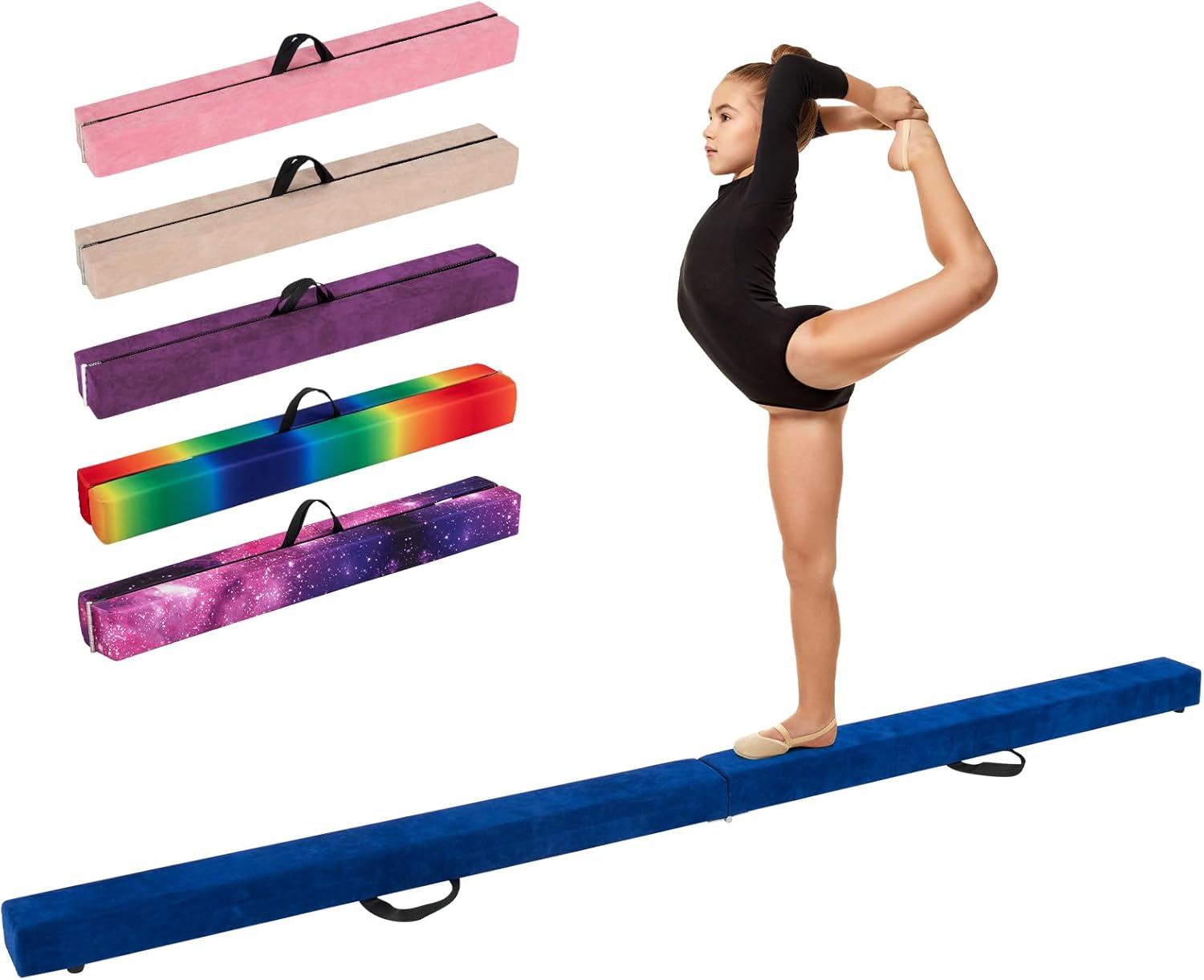 Trave Ginnastica Artistica per Casa 210/240 cm, Trave Pieghevole per Bambini con Maniglia, Base in Legno e Fondo Antiscivolo, Trave di Equilibrio da Pavimento