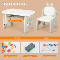 Set Tavolo e Sedia per Bambini, Tavolo e Sedia per Bambini con Mensola Ribaltabile, Lavagna Magnetica Cancellabile, Altezza Regolabile, per Camera da Letto, Sala, Giochi per Bambini