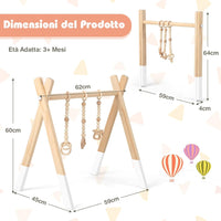 Palestrina per Bambini, Palestrina con Giocattoli per Dentizione Sviluppo Cerebrale Stimolazione Sensoriale, Pieghevole, in Legno, per Bambini 3+ Mesi (Bianco)