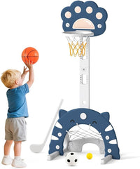3 in 1 Canestro da Basket per Bambini, con Canestro Calcio e Golf, Cerchio Rimovibile e Pieghevole, Set da Gioco Regolabile per Interno ed Esterno, 3 Anni+ (Blu Scuro)