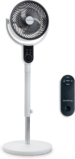 Innoliving Ventilatore a Piantana Digitale High Tech INN-533, Slim Design, Display Touch, Telecomando, Oscillazione 3D, Timer 12h, 3-12 Velocità, 50W, Ventilazione Potente fino a 5m