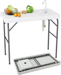 Tavolo da Campeggio Portatile, Tavolo Pieghevole con Lavello, Rubinetto Girevole a 360° e Tubo di Scarico, Portata 150 kg, 108 x 58 x 93 cm