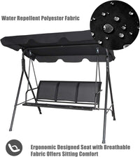 Dondolo da Giardino a 3 Posti, con Tettuccio Parasole Regolabile, Sedia a Dondolo da Giardino con Telaio in Acciaio, 173 x 119 x 152 cm (Nero)
