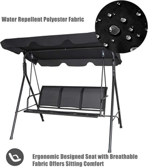 Dondolo da Giardino a 3 Posti, con Tettuccio Parasole Regolabile, Sedia a Dondolo da Giardino con Telaio in Acciaio, 173 x 119 x 152 cm (Nero)