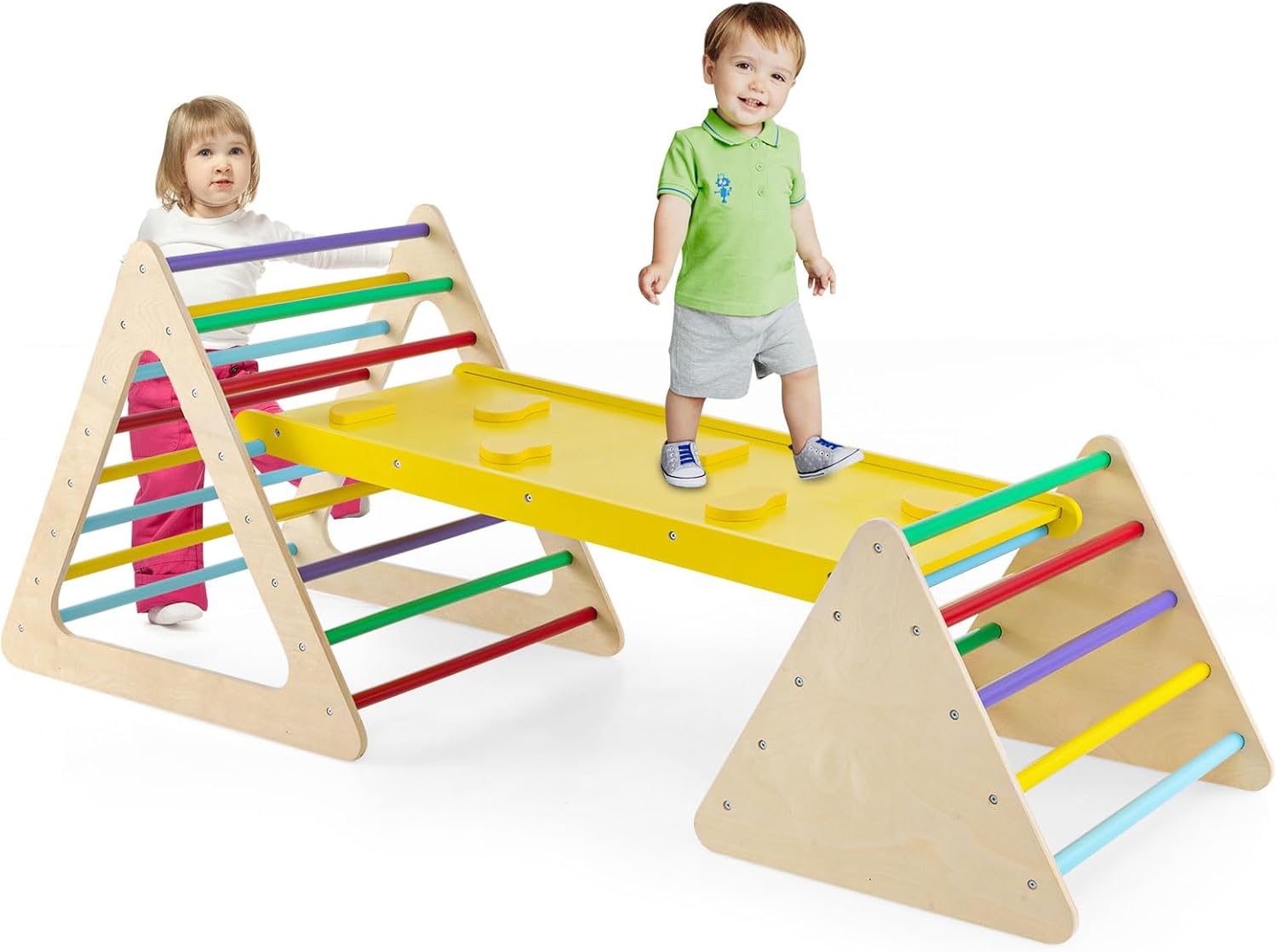 Set da Arrampicata 3 in 1 per Bambini, 3 Pezzi con 2 Scale Triangolari e 1 Rampa, per Scivolare e Arrampicarsi, Scala Giochi Arrampicata per Bambini 3+ Anni (Colorato)