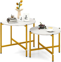 Set di Tavolini da Caffè Rotondi da 2 Pezzi, Tavolini Impilabili con Struttura in Metallo Robusta e Piedini, Ideale per Soggiorno, Ufficio e Balcone