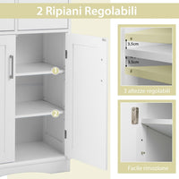 Armadio da Terra con 2 Porte, Mobile da Bagno con 2 Cassetti e 2 Ripiani Regolabili, Mobiletto Multifunzionale per Bagno Cucina e Soggiorno, 60x30x108 cm (Bianco)